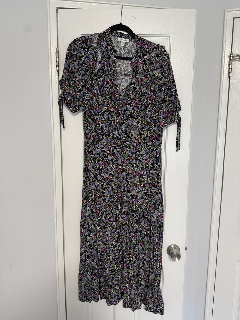 Topshop Black Midi Dress with Purple & Pink Floral Print